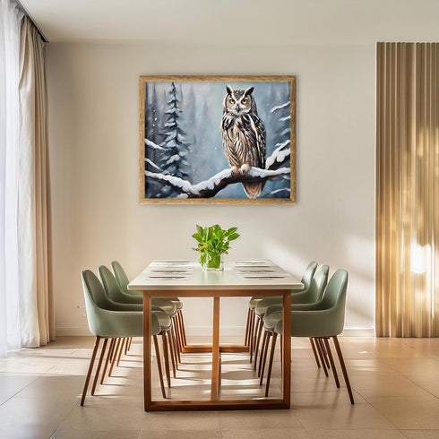 Posterizer 1 pcs-owl in nature-winter snowy scene in oil painting style-1-Art for Animal Lovers-Landscape & Nature Art-Decor for Home & Office- un...