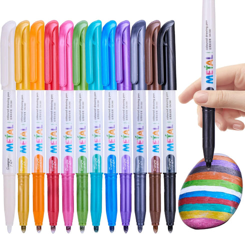 YUANCHENG Metallic Marker Pens, Set of 12 Medium Point Metallic Markers for Black Paper, Acid-Free, Smooth Writing, Ideal for Arts & Crafts, Scrap...