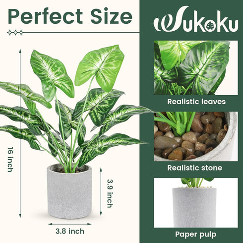 16" Small Fake Plants Artificial Tropical Faux Plants Indoor Desk Plant for Home Office Kitchen Shelf Sage Green Decor...