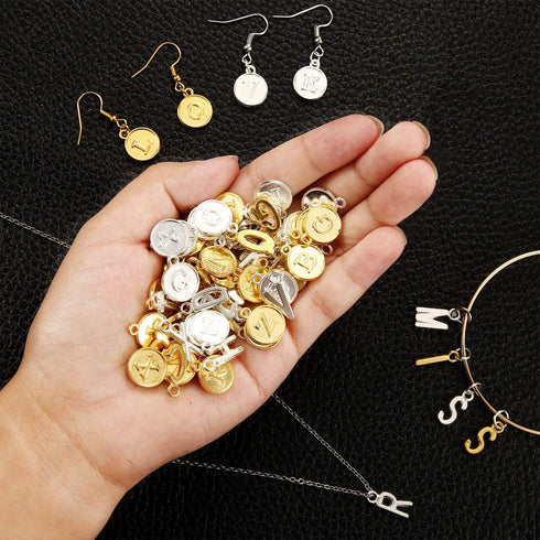 Hicarer 104 Pcs/4 Sets Gold Letter Charms Alphabet Abc Charms A-z Letter Silver Pendants for DIY Bracelet Necklace Jewelry Making Crafting 2 Color...