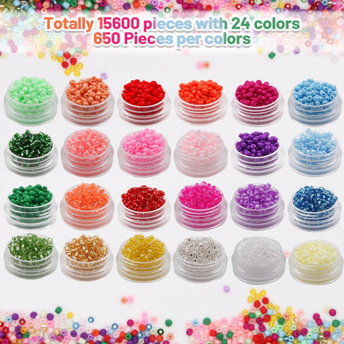 Glass Seed Beads Kit, 3mm Small Waist Beads 8/0 with Elastic String Tweezers for Jewelry Making Bracelet Necklaces DIY Crafting...