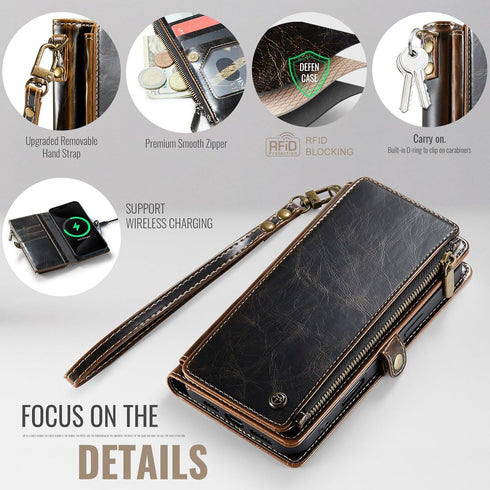 Defencase Compatible with iPhone 11 Case Wallet with RFID Blocking Card Holder for Women and Men, Fashion PU Leather Magnetic Snap Flip Zipper Str...