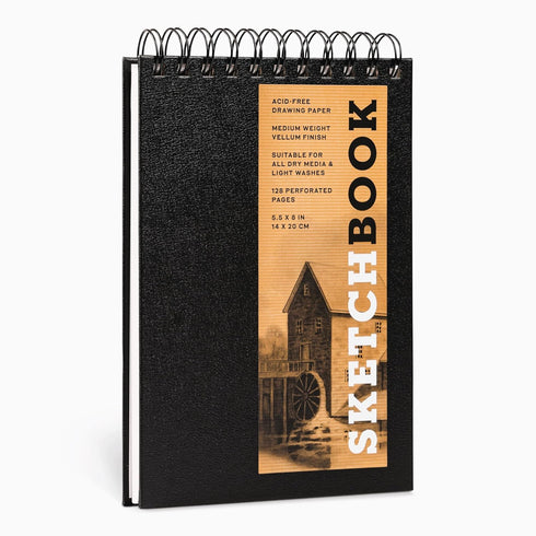 Sketchbook 5.5 x 8" Fliptop Landscape Black Spiral Hardcover Mixed Media Sketchbook for Drawing, Acid-Free Quality Paper (128 pages) - Union Squar...