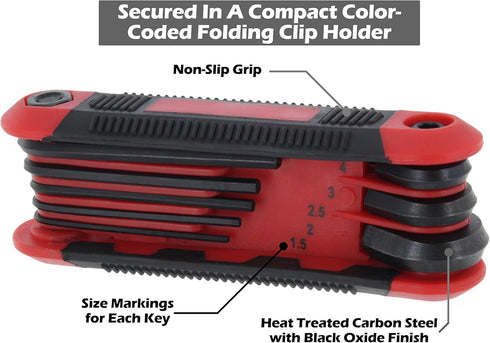 Allen Wrenches Sets - Hex Key Set - Red Folding Metric Hex Key Socket Set (8-Piece)...
