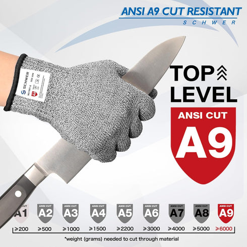 Schwer SlicePro ANSI A9 Cut Resistant Gloves, Food Grade Reliable Cutting Gloves, Mandoline Gloves for Kitchen Meat Cutting, Oyster Shucking, Fish...