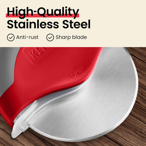 Kitchy Pizza Cutter Wheel with Protective Blade Cover, Ergonomic Pizza Slicer (Red)...