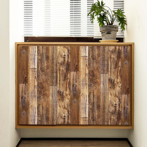 Yun-aeon Brown Wood Peel and Stick Wallpaper 17.3" X 120"Coffee Brown PVC Self Adhesive Wood Wall Peel and Stick Paper for Wall Covering Furniture...