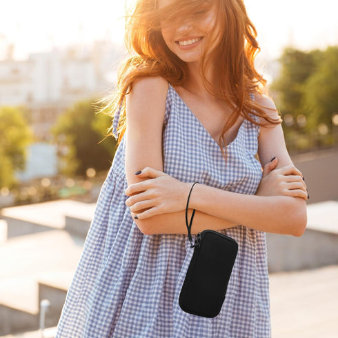 kwmobile Neoprene Phone Pouch Size XL - 6.7/6.8" - Universal Cell Sleeve Mobile Bag with Zipper, Wrist Strap - Black...