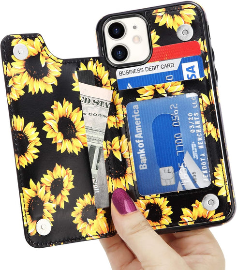 LETO for iPhone 12 Pro Case,iPhone 12 Case,Flip Folio Leather Wallet Cover with Fashion Flower Designs for Girls Women,Built-in Card Slots Kicksta...