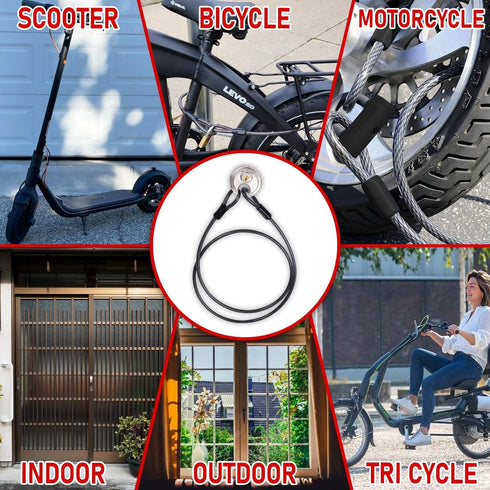 Anti-Theft Weatherproof Looped Security Cable Lock,Solid Stainless Steel with Loops for E-Bike, Bike, Scooter, Motorcycle, Ship, Door, Lawn Mower ...