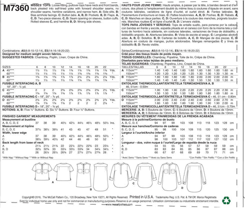 McCall's Patterns M7360 Misses' Henley Tops, Size E5 (14-16-18-20-22)...