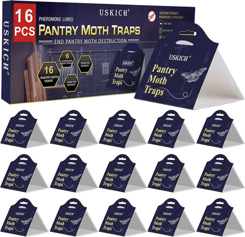 Moth Traps for Pantry Moths, 16 Pack Kitchen Moth Traps with Pheromones Prime, Non-Toxic Easy Setup Sticky Glue Trap for Food and Cupboard Moths i...