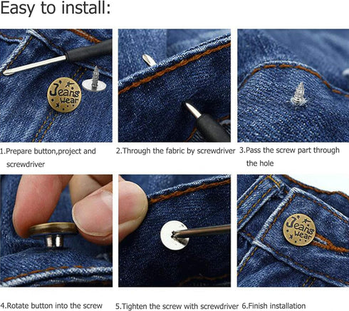 Jeans Buttons Replacement, Instant No Sew Buttons for Pants with Tool (Multicolor, 17MM)...