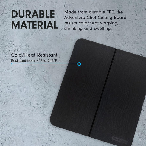 Messermeister Adventure Chef Folding Faux Wood Cutting Board, Black - Durable TPE - Resists Cold/Heat Warping, Shrinking & Swelling - Compact & Po...