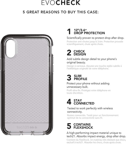 tech21 Protective Thin Evo Check Pattern Back Case Cover for Apple iPhone Xs Max, Smokey Black...
