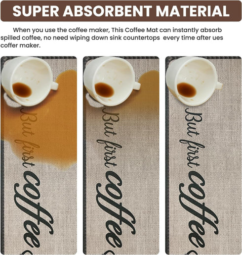Coffee Mat(Linen 12'' x 19'') , Coffee Bar Mat for Countertop, Anti-Slip Absorbent Dish Drying Mat for Kitchen, Suitable for Coffee Machine, Coffe...