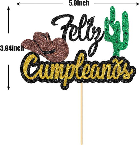 Black Glitter Feliz Cumpleaños Cake Topper - Spanish Happy Birthday Cake Topper - Adults/Teen's Birthday Party Decorations...