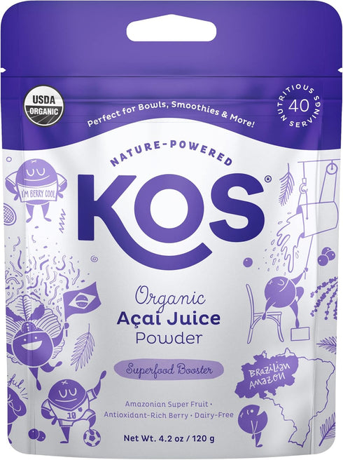 KOS USDA Organic Acai Powder, Unsweetened Superfood - Natural Antioxidant, Acai Berry for Smoothies and Bowls - Polyphenol Abundant, Gluten-Free, ...