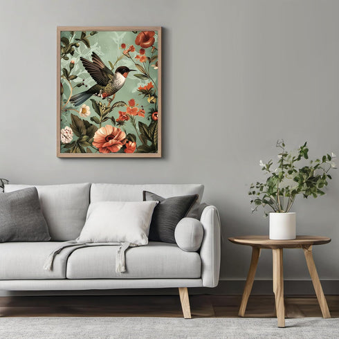 Posterizer 1 pcs-dainty pink flowers and beautiful bird-Floral & Botanical Art-Abstract & Modern Art-Decor for Home & Office- UNFRAMED Wall Art...