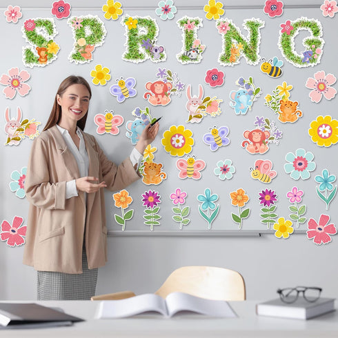 JuGeoZhi Spring Bulletin Board Decorations Set - 50 PCS Flower Butterfly Paper Cutouts Easter Plant Bulletin Board for School Classroom Office Apr...