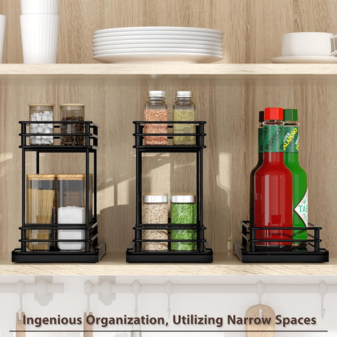 Tikea Spice Rack Organizer, 2-Tier Pull Out Seasoning Rack for Kitchen Cabinet, Spice Drawer Organizer Shelf for Small Space, Condiment Storage, 5...