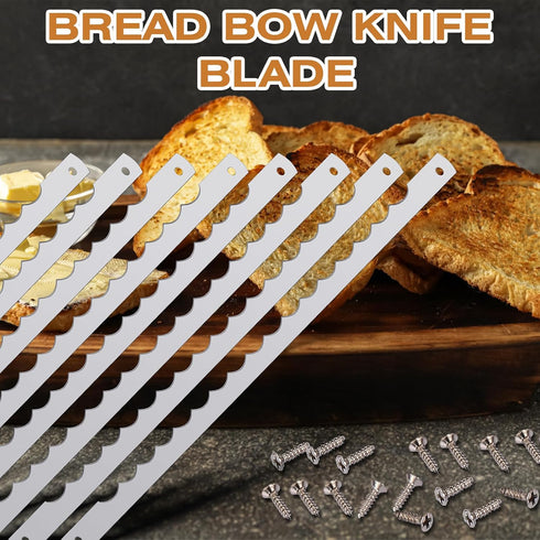 Bread Bow Knife Blades Stainless Steel Replacement Blade Bread Blade with Screws for Cake Homemade Bread Cutting Wooden Bread Knife, 10.8 Inches (...