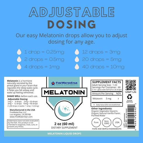 FWS Liquid Melatonin Drops for Adults and Kids - 99% Pure Bioactive Melatonin - Organic, Non-GMO, Vegan - Minimal Ingredients - Easy Adjustable Do...