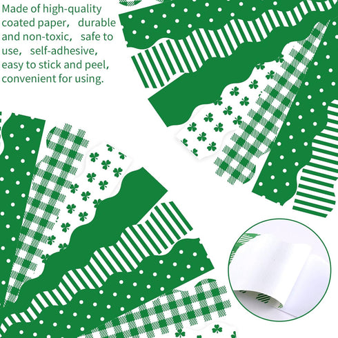 65 Feet St. Patrick's Day Bulletin Board Borders Clover Spot Stripe Plaid Rolled Border Scalloped Border 5 Styles 60 Pieces Bulletin Board Sticker...