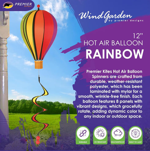 Hot Air Balloon Hanging Garden Spinner 12" - Vibrant Rainbow Design, Weather-Resistant Outdoor Decor, Durable & Lightweight for Patios, Yards, and...