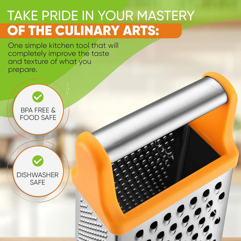 Spring Chef Handheld Stainless Steel XL Parmesan Cheese Grater with Handle - 4 Sided Manual Box Grater for Kitchen - Dishwasher Safe Cheese Shredd...