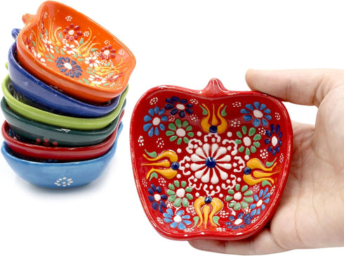 6pcs Hand Painted Turkish Ceramic Snack Bowls - 3.35''/8.5cm-74ml/2.5 oz - Mix Color Decorative Design Multi-Purpose (Apple)...
