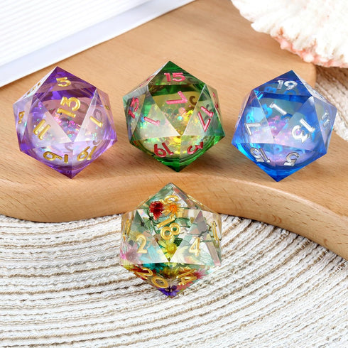 33mm D20 Dice, DNDND Handmade Flower Sharp Edge Resin Dice for Dungeons and Dragons Table Games with Gift Case (Flower)...