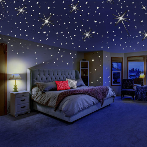 Glow in The Dark Stars for Ceiling or Wall Stickers - Glowing Wall Decals Stickers Room Decor Kit - Galaxy Glow Star Set and Solar System Decal fo...