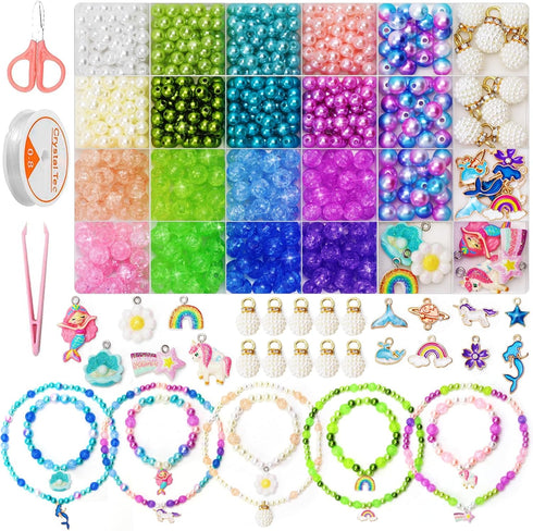 SENSHMAY Pearl Beads, Multicolor Pearl Craft Beads Gradient Pearls for Jewelry Making 6mm 8mm, Pearl & Resin & Gold Enamel Pendants, Round Beads S...