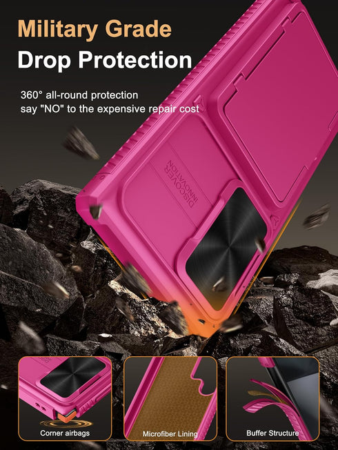 Vihibii for Samsung Galaxy S24 Ultra Case with Card Holder (4 Cards) & Slide Camera Cover & Kickstand, Shockproof Rugged Hard Back & TPU Soft Edge...