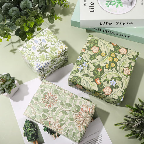 JarThenaAMCS 12 Sheets William Morris Floral Wrapping Paper -Not Roll- Greenery Gift Wrap Paper Decorative Art Paper Folded Flat for DIY Crafts Bi...
