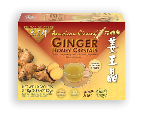 Prince of Peace Instant American Ginseng Ginger Honey Crystals, 10 Sachets – Instant Hot or Cold Beverage – Easy to Brew Ginger and Honey Crystals...