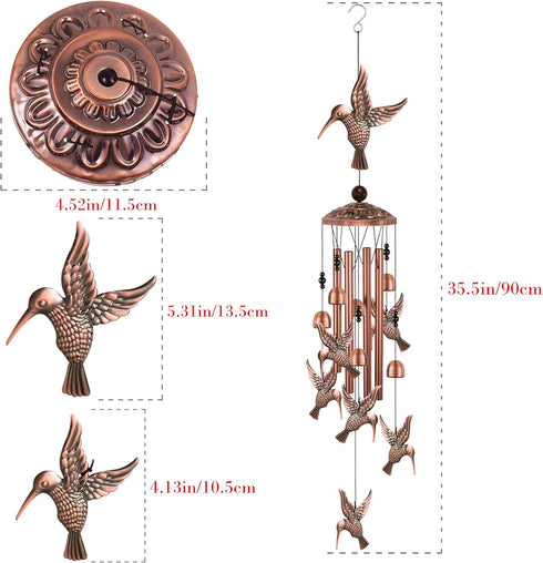 Outdoor Hummingbird Wind Chimes Decor, Hummingbird Wind Catcher, Mobile Metal Hummingbird Wind Bells for Home, Room, Yard, Patio, Festival, Garden...