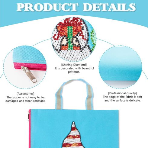 DIY 5D Diamond Painting Kits Handbag Work Bag Gnome Girl Reusable Shopping Storage Tote Bag with Handle Special Shaped Crystal Gems Art Cotton Can...
