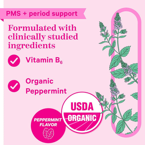 Pink Stork Organic PMS Support Sweets for Teens and Women - Simple & Natural Ingredients Vitamin B6 and Peppermint - Period, Digestion, Bloating, ...