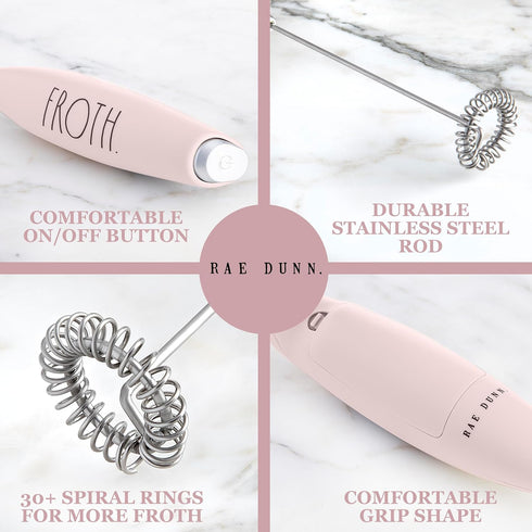 Rae Dunn Milk Frother- Handheld Electric Drink Mixer, Handheld Electric Milk Frother, Coffee Frother, Hand Blender, Frappe Maker, Handheld Latte M...