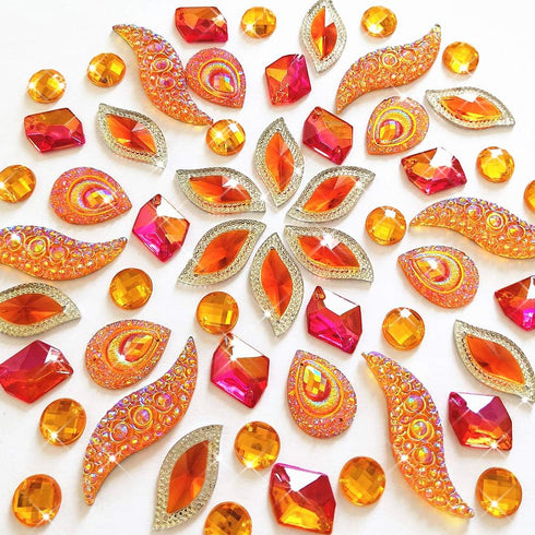 50PCS Special Effect Different Shapes Mirror AB Gems Sew On Rhinestones Faceted for Handicrafts Clothing Dress Decorations (Orange 1)...