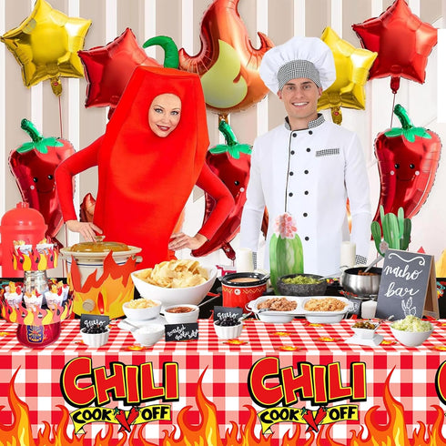 3Pcs Chili Cook Off Tablecloth Party Decorations,87x51In Plastic Chili Tablecloths Table Covers for Mexican Chili Buffet Baby Shower Party Holiday...
