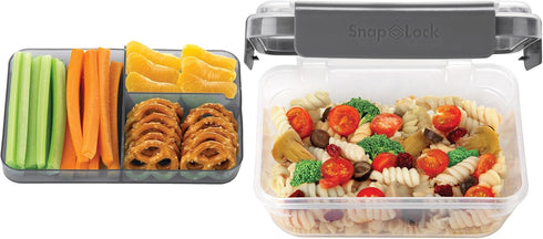 SnapLock by Progressive Bento-To-Go Container - Gray, SNL-1021GY Easy-To-Open, Leak-Proof Silicone Seal, Snap-Off Lid, Stackable, BPA FREE...