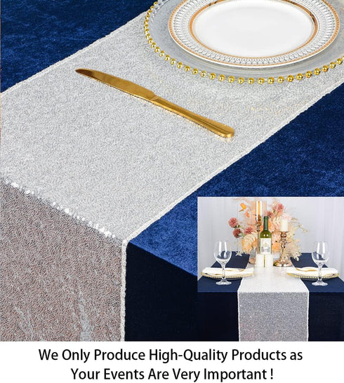 ShinyBeauty Sequin Table Runner 12x108 Inch Silver, Roll-Up Wedding Party Decor - Sparkling Holiday Banquet Tablecloth (Wholesale)...