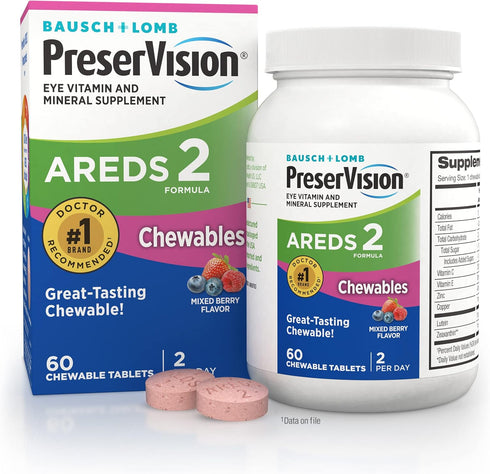 PreserVision AREDS 2 Eye Vitamin & Mineral Supplement, Contains Lutein, Vitamin C, Zeaxanthin, Zinc, Copper & Vitamin E, 60 Chewable (Packaging Ma...