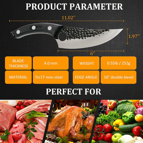 Viking Knife Hand Forged Boning Knife with Sheath & Pocket Knife Sharpener High Carbon Steel Meat Caveman Knife Multipurpose Chef Knives for Campi...