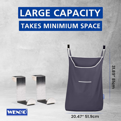 WENKO Laundry Hamper Bag Hanging, Over The Door Basket with Hooks, for Bathroom, Closet, Space Saving Storage, Wall mounted 3.94 x 20.47 x 31.89 i...