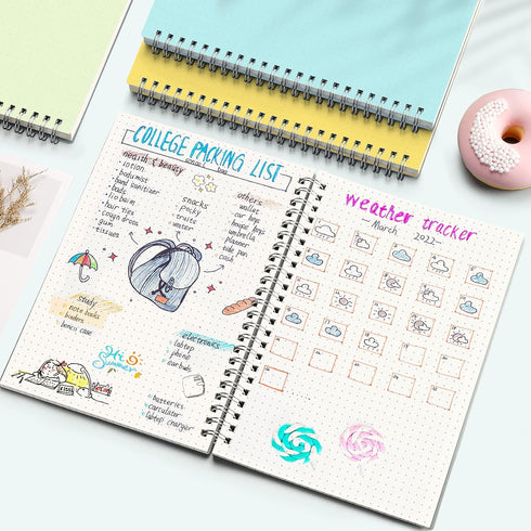 AHGXG Bullet Dotted Journal, 3 Pack Spiral Notebook A5, with 100GSM Thick Dot Grid Paper, Transparent Hardcover, Journal Stencils, 80 Sheets, 5.7"...