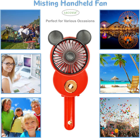 Cute Mickey Misting Mini Fan, Handheld Portable USB Rechargeable Fan with 3 Adjustable Speeds, Foldable Personal Fan For Travelling(Green&White)...